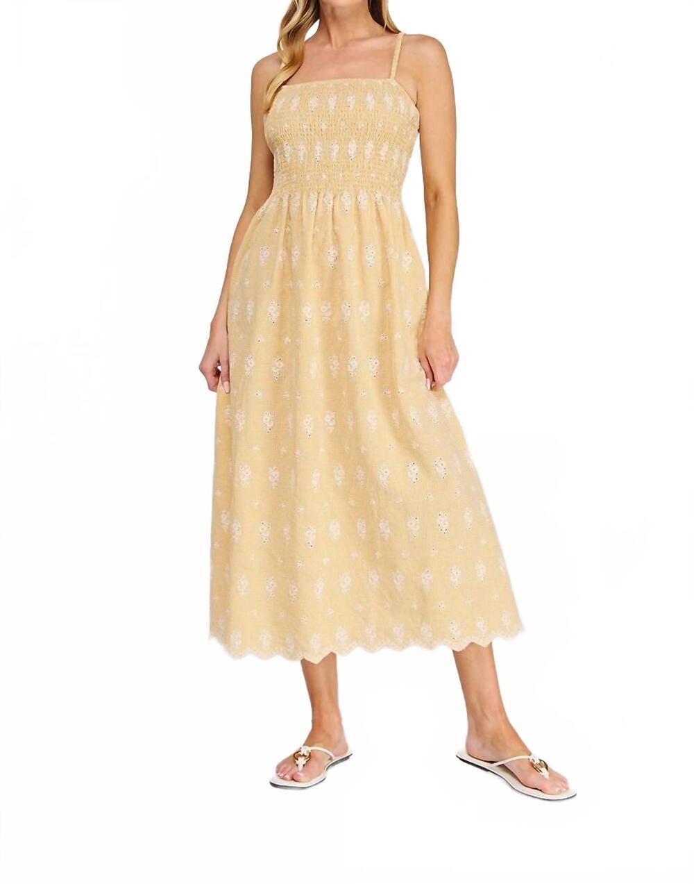 NEW ALLIE ROSE floral embroidered gingham midi dress in yellow